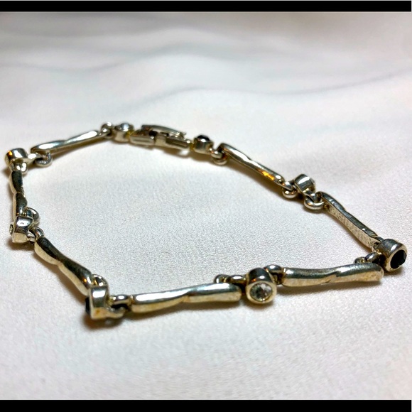 Silver-tone link bracelet w black & white rhinestones; FREE if bundled w $10+! - Picture 2 of 3